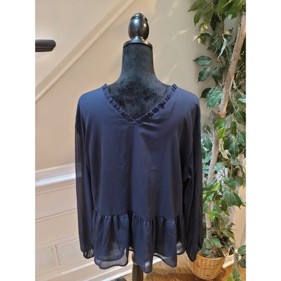 LOFT Outlet Blouse Women’s Size XXL Blue 100% Polyester Long Sleeve Top - Picture 6 of 10
